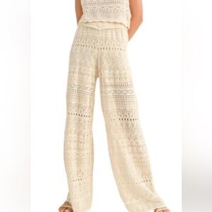 House Of Harlow Crochet Stretch Knit High Waist Pant Ecru Zara Free People Mango